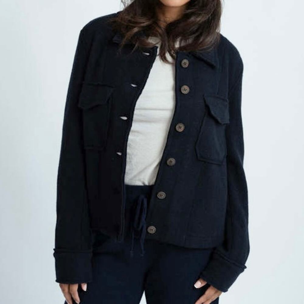 MJ Watson Wool Cashmere Button-Up Jacket Knit Coat Preppy Classic Shacket Blue